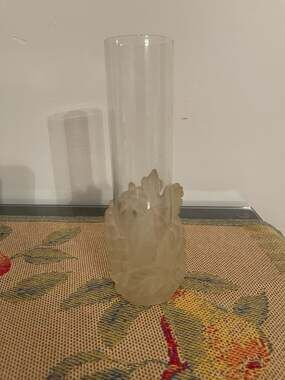 Vintage Frosted Glass Bud Vase with Applied Leaf Motif Base